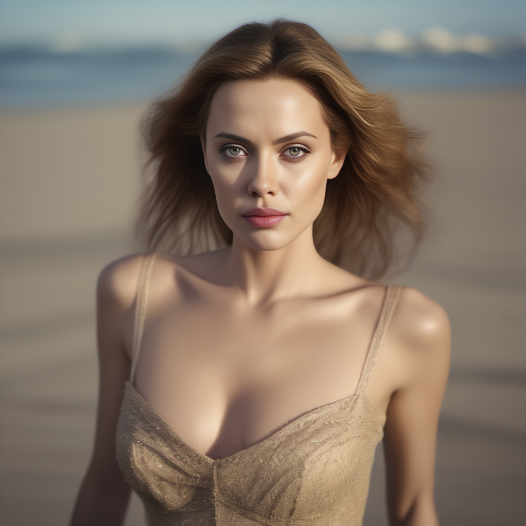 Woman, filled with 'hope' in a beautiful dress on the beach